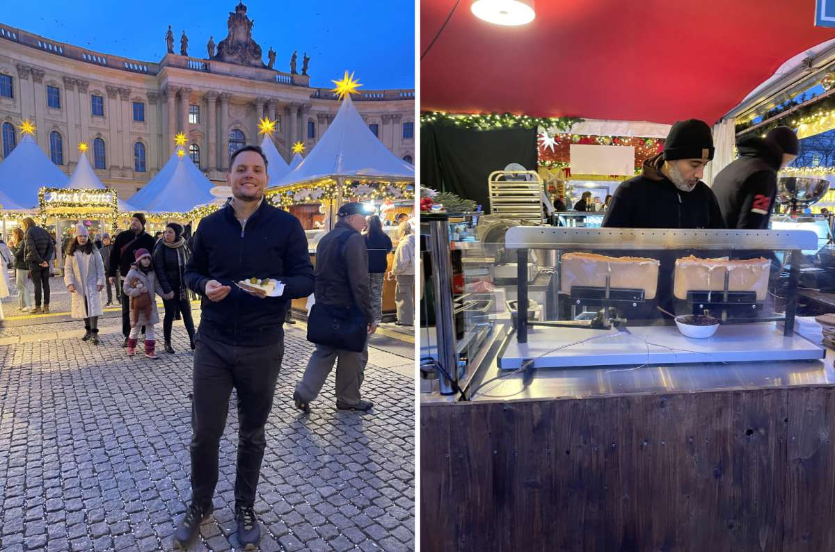 Berlin Christmas market in front of Humboldt Forum with raclette stand and winter lights in Berlin, Germany, photo by Next Level of Travel