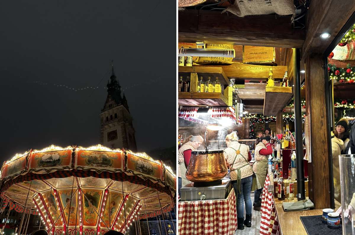 Christmas market carousel and Glühwein stand at night in Hamburg, Germany, photo by Next Level of Travel