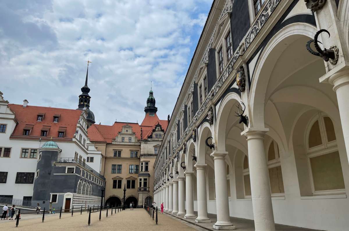 Courtyard arcades and Renaissance architecture at Dresden Castle in Dresden, Germany, photo by Next Level of Travel