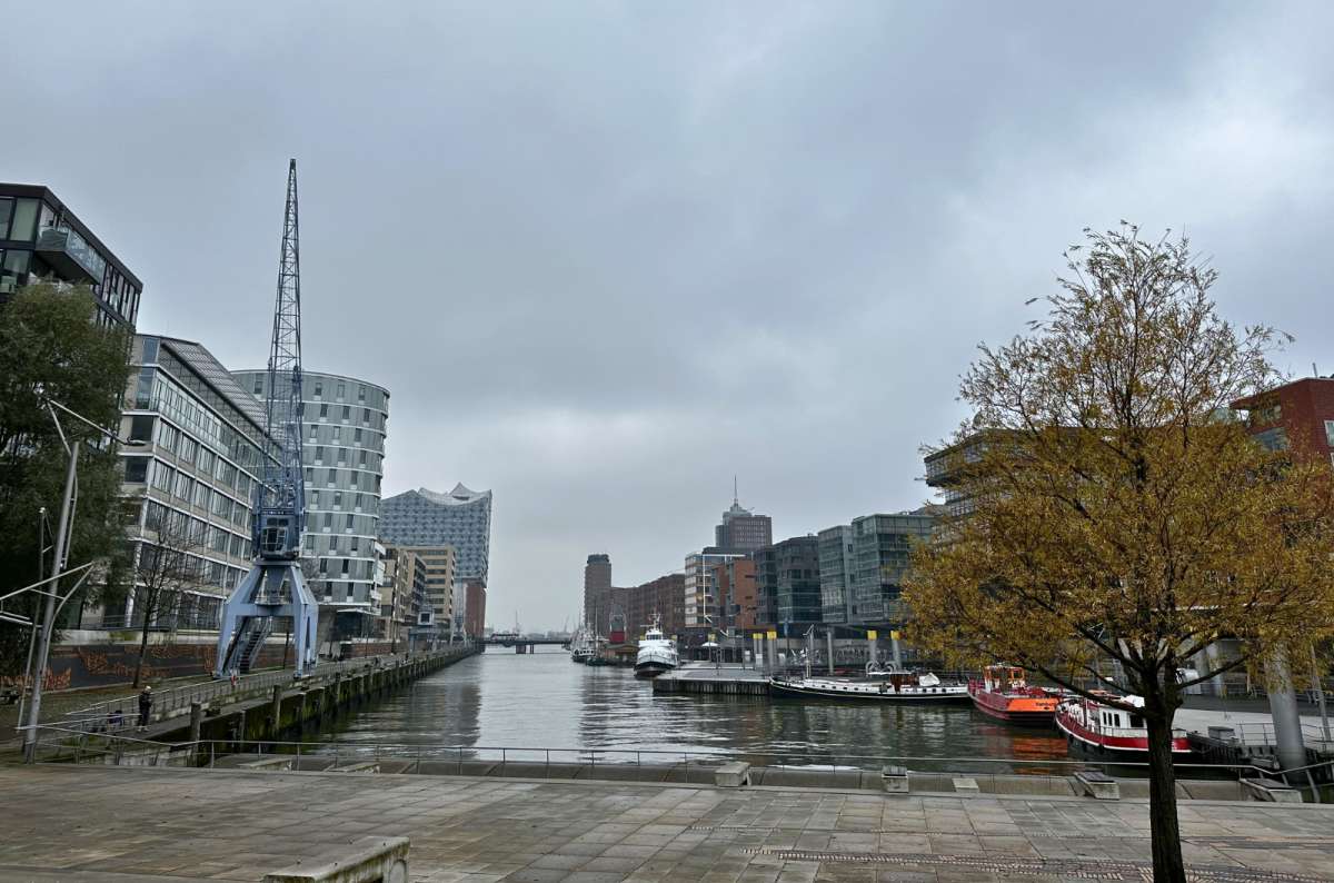 Harbor view with canals, modern buildings, and the Elbphilharmonie in Hamburg HafenCity, Germany, photo by Next Level of Travel