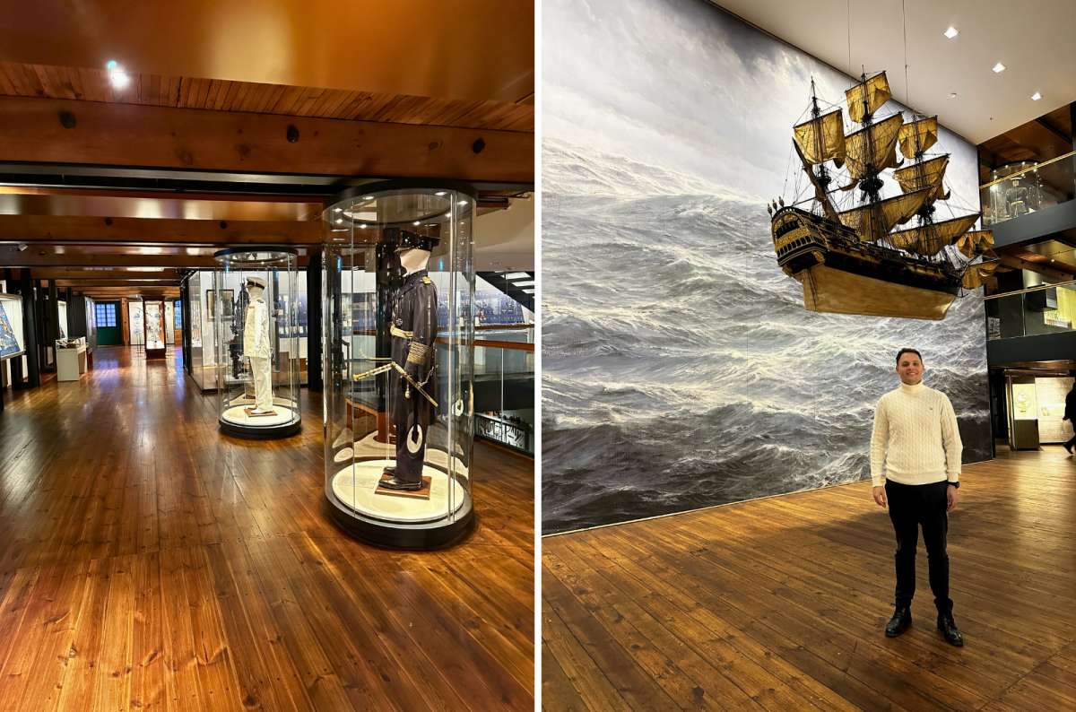 Maritime exhibits and large ship artwork inside the International Maritime Museum Hamburg, Germany, photo by Next Level of Travel