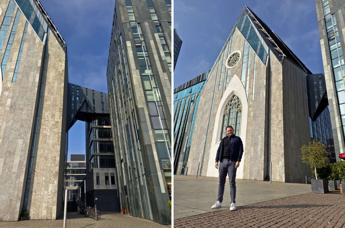 Modern architecture of St. Trinitatis Church in Leipzig city center, Germany, photo by Next Level of Travel
