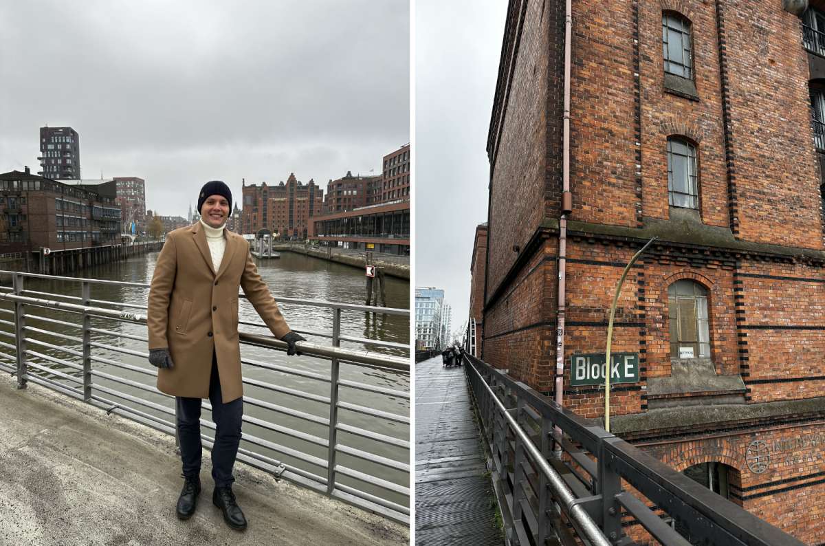Tourist at Speicherstadt warehouse district in Hamburg, Germany, photo by Next Level of Travel