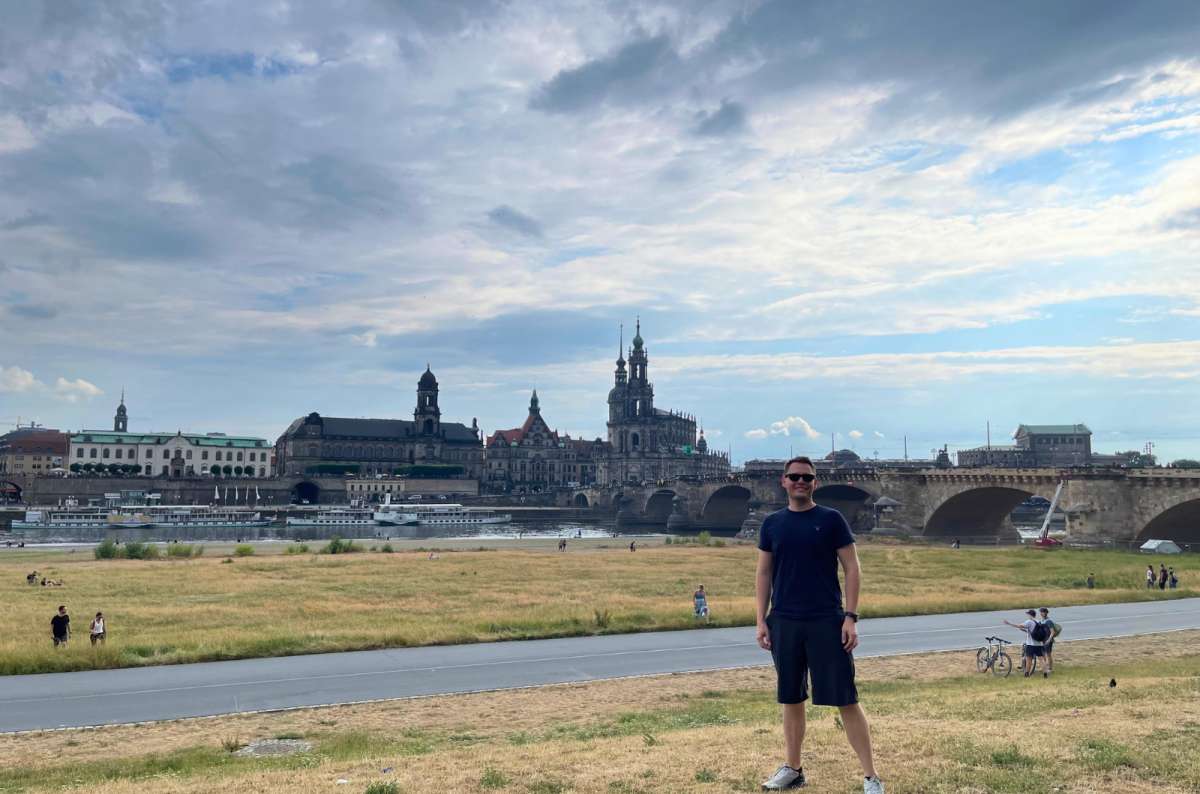 View of Dresden skyline and Augustus Bridge along the Elbe River in Dresden, Germany, photo by Next Level of Travel