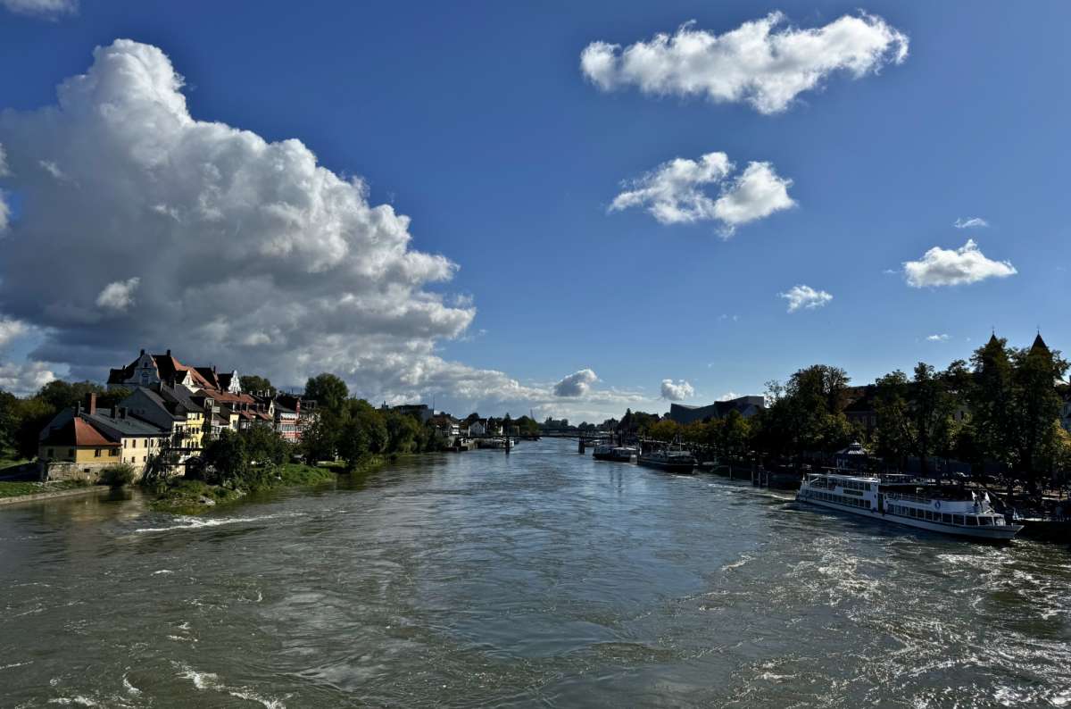 View of the Danube River and Regensburg old town from Stone Bridge in Regensburg, Germany, photo by Next Level of Travel