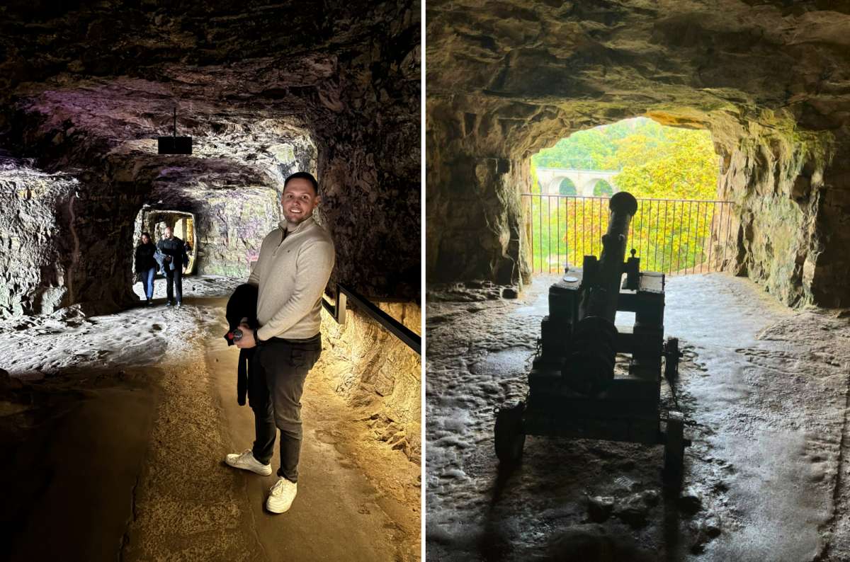 Cannon inside the Casemates du Bock tunnels in Luxembourg City, Luxembourg, photo by Next Level of Travel
