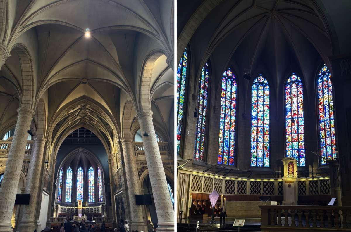 Interior of Notre-Dame Cathedral with stained glass windows, Luxembourg City, Luxembourg, photo by Next Level of Travel
