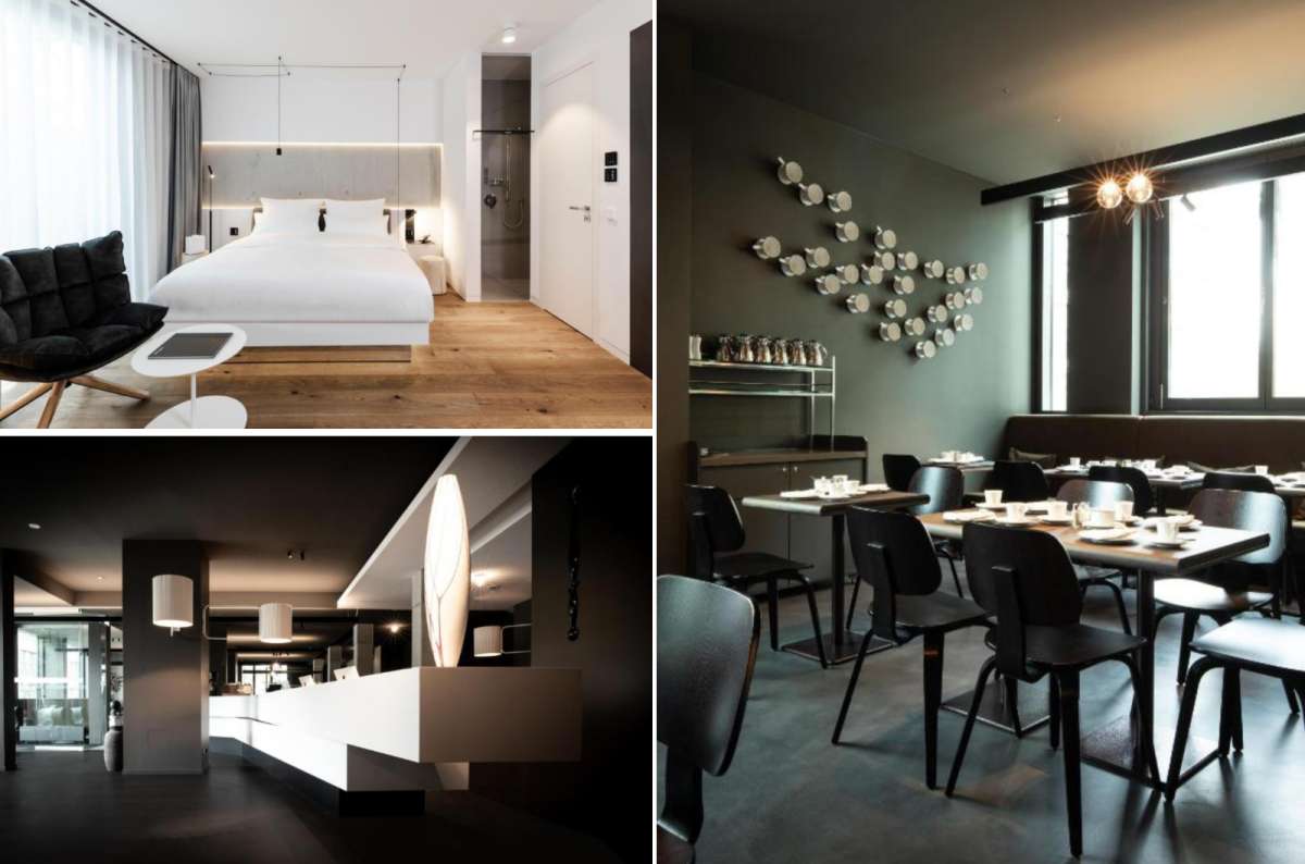 a collage of photos from KPM Hotel & Residences in Berlin, Germany