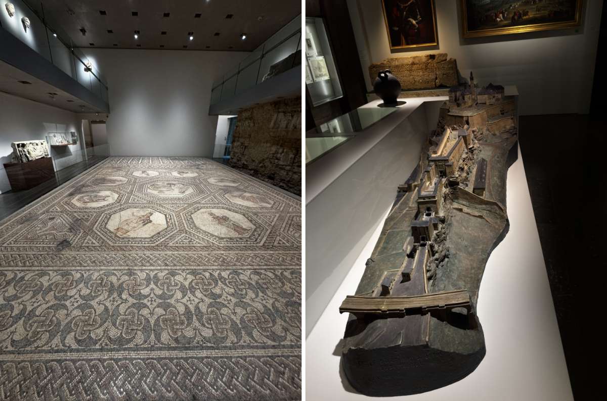 a collage of photos from the Luxembourg City History Museum showing the decorative exhibition and a model of how the city grew over time, Luxembourg, photo by Next Level of Travel