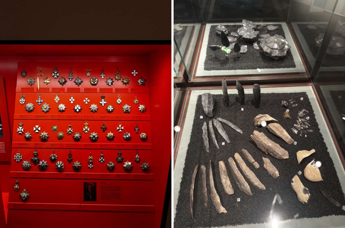 Collage of historic coats of arms and traditional tools at the Luxembourg City History Museum, Luxembourg. Photo by Next Level of Travel