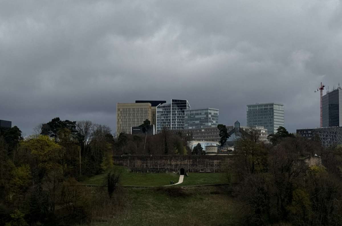 The Kirchberg towers across a green valley on the city's edge, Luxembourg City, Luxembourg, photo by Next Level of Travel