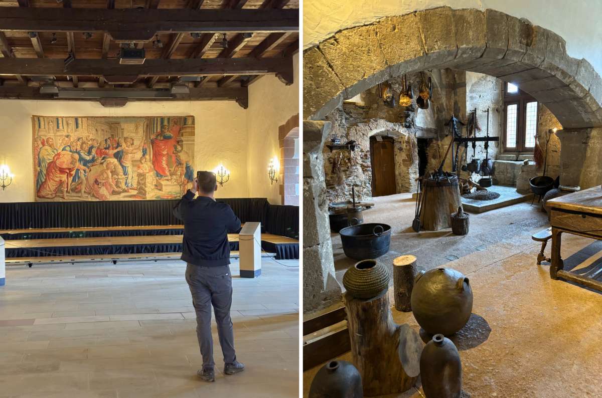 Interior of Vianden Castle with the Knights' Hall and medieval kitchen in Vianden, Luxembourg, photo by Next Level of Travel
