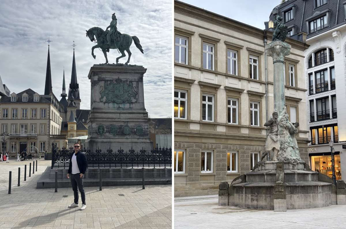 Place Guillaume II with the equestrian statue of Grand Duke William II and the Dicks and Lentz Monument in Luxembourg City, photo by Next Level of Travel