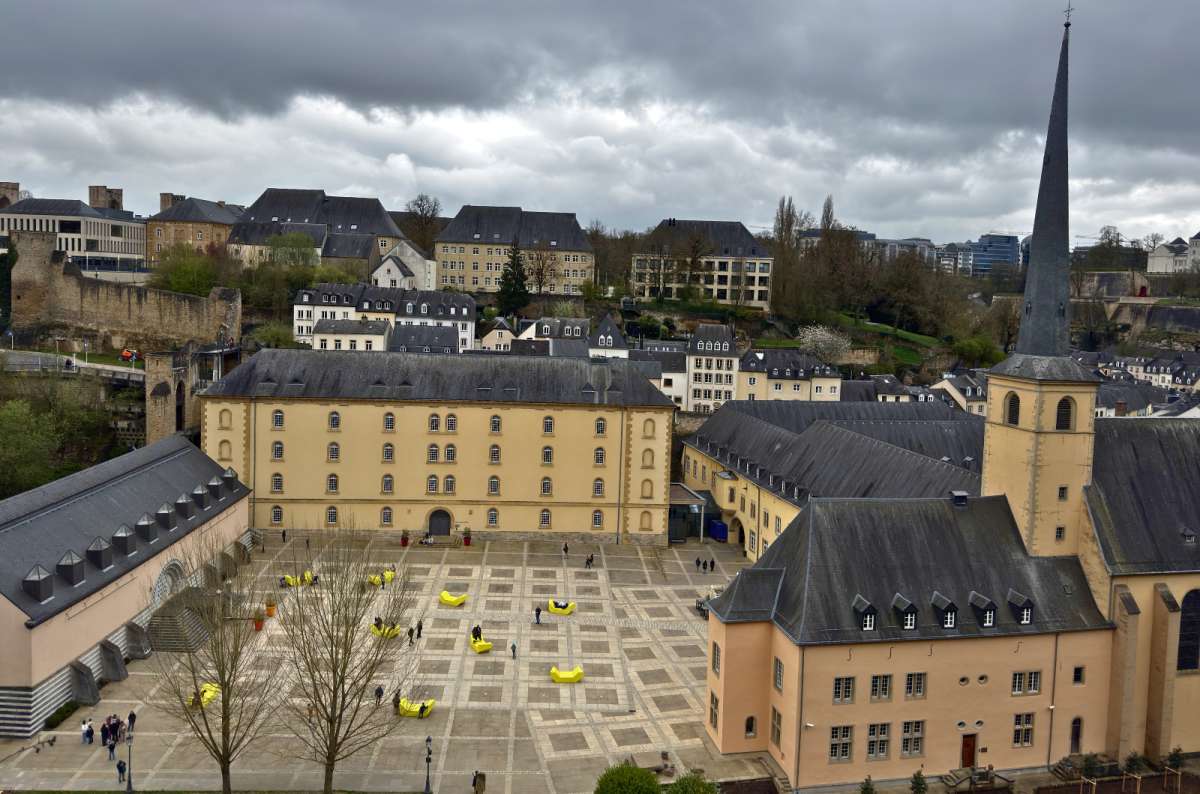 View of Neimënster Abbey and the historic Ville Haute district in Luxembourg City, Luxembourg, photo by Next Level of Travel