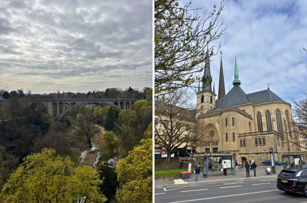 View of Pont Adolphe and Notre-Dame Cathedral in Luxembourg City, two of the capital's most recognizable landmarks, photo by Next Level of Travel