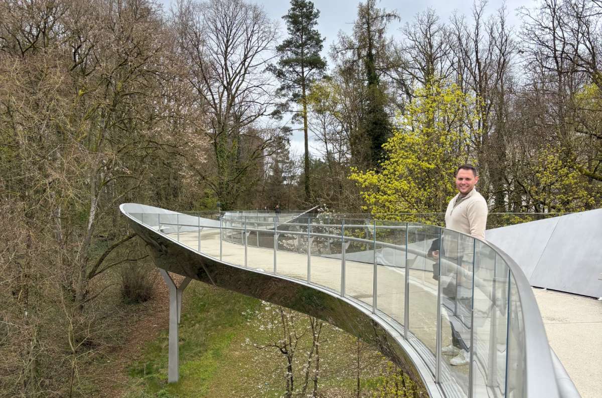 Visitor on the Passerelle des Arts in Kirchberg, Luxembourg City, Luxembourg, photo by Next Level of Travel