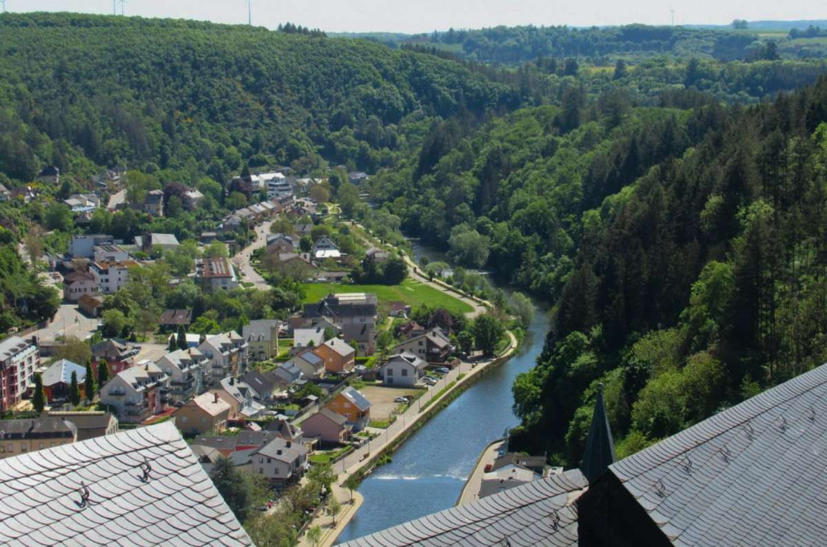 View over Vianden town and the Our River from Vianden Castle, Luxembourg