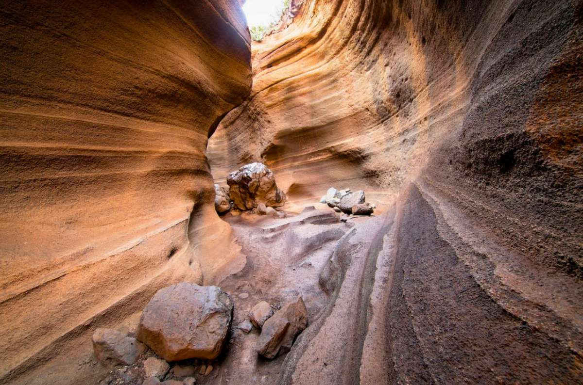 Barranco de las Vacas sandstone canyon with sculpted rock walls in Gran Canaria, Spain, photo by Next Level of Travel