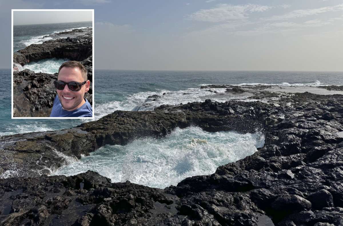 El Bufadero sea cave and blowhole on the volcanic coast of Gran Canaria, Spain, with crashing Atlantic waves, photo by Next Level of Travel
