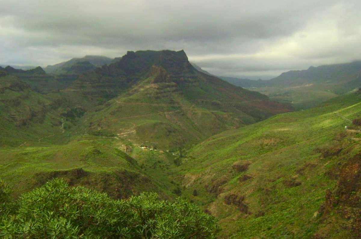 Green mountain landscape from Degollada de las Yeguas viewpoint, Gran Canaria, Spain, showcasing a different side of nature in Gran Canaria