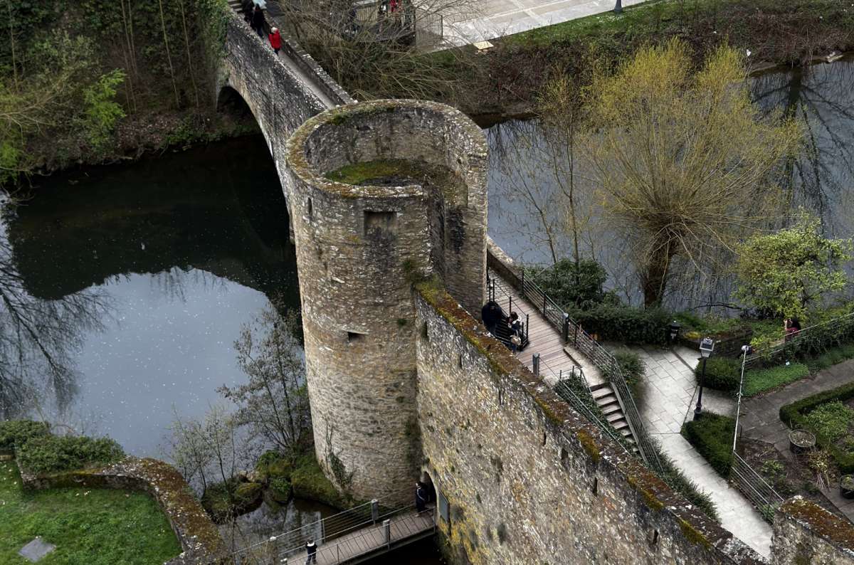 The Alzette river, bridges and fortifications of the Grund seen from above, Luxembourg City, Luxembourg, photo by Next Level of Travel