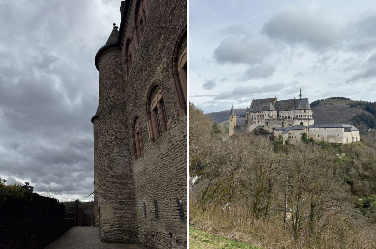 Vianden Castle rising above the lanes and rooftops of Vianden town, Vianden, Luxembourg, photo by Next Level of Travel