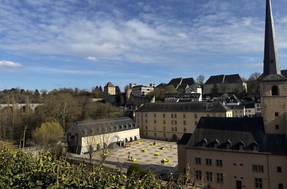 Neimënster Abbey and the Grund framed by the Alzette valley, Luxembourg City, Luxembourg, photo by Next Level of Travel