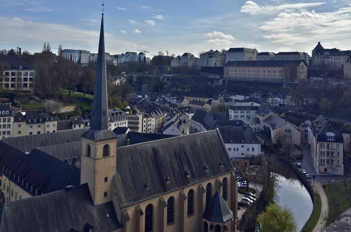 Neimënster Abbey beside the Alzette river below the fortified upper city, Luxembourg City, Luxembourg, photo by Next Level of Travel