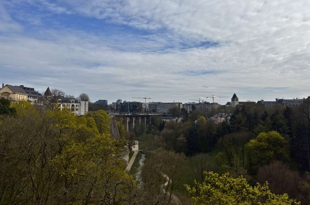 The Pétrusse valley and skyline with the State Savings Bank tower, Luxembourg City, Luxembourg, photo by Next Level of Travel