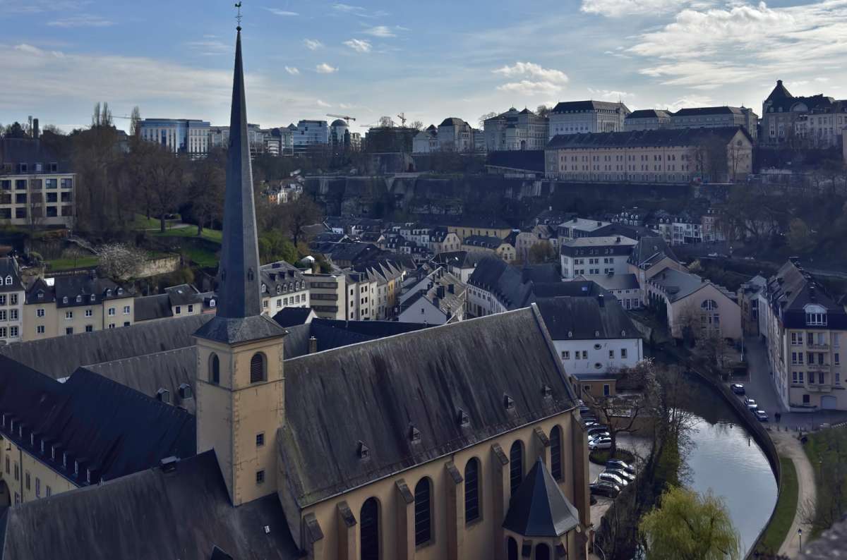 a photo of St John's Church on the Alzette river in the Grund district, Luxembourg City, photo by Next Level of Travel