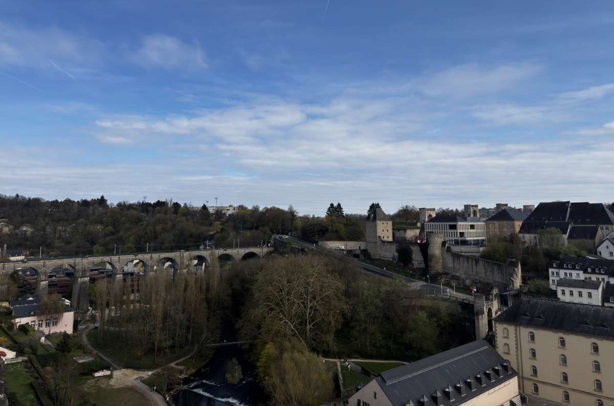 a photo of the panorama over the upper and lower city, cliffs and rooftops, Luxembourg City, Luxembourg, photo by Next Level of Travel
