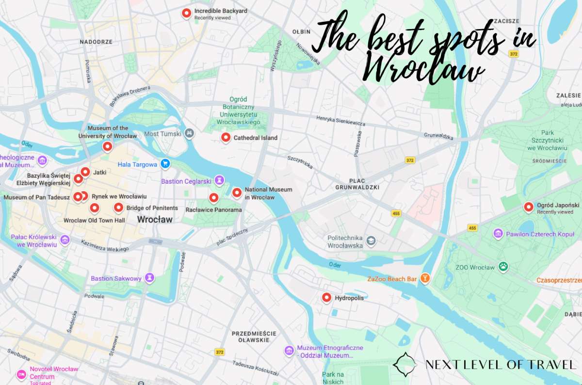 a map of all the best things to do in Wroclaw, including the cathedrals and museums, Poland, photo by Next Level of Travel