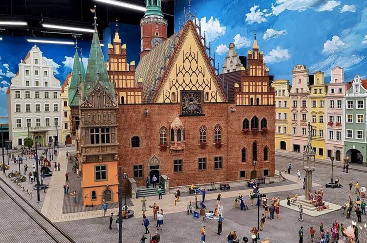 a miniature version of the Wroclaw historic center depicted in the mini Wroclaw at Kolejkowo, Poland