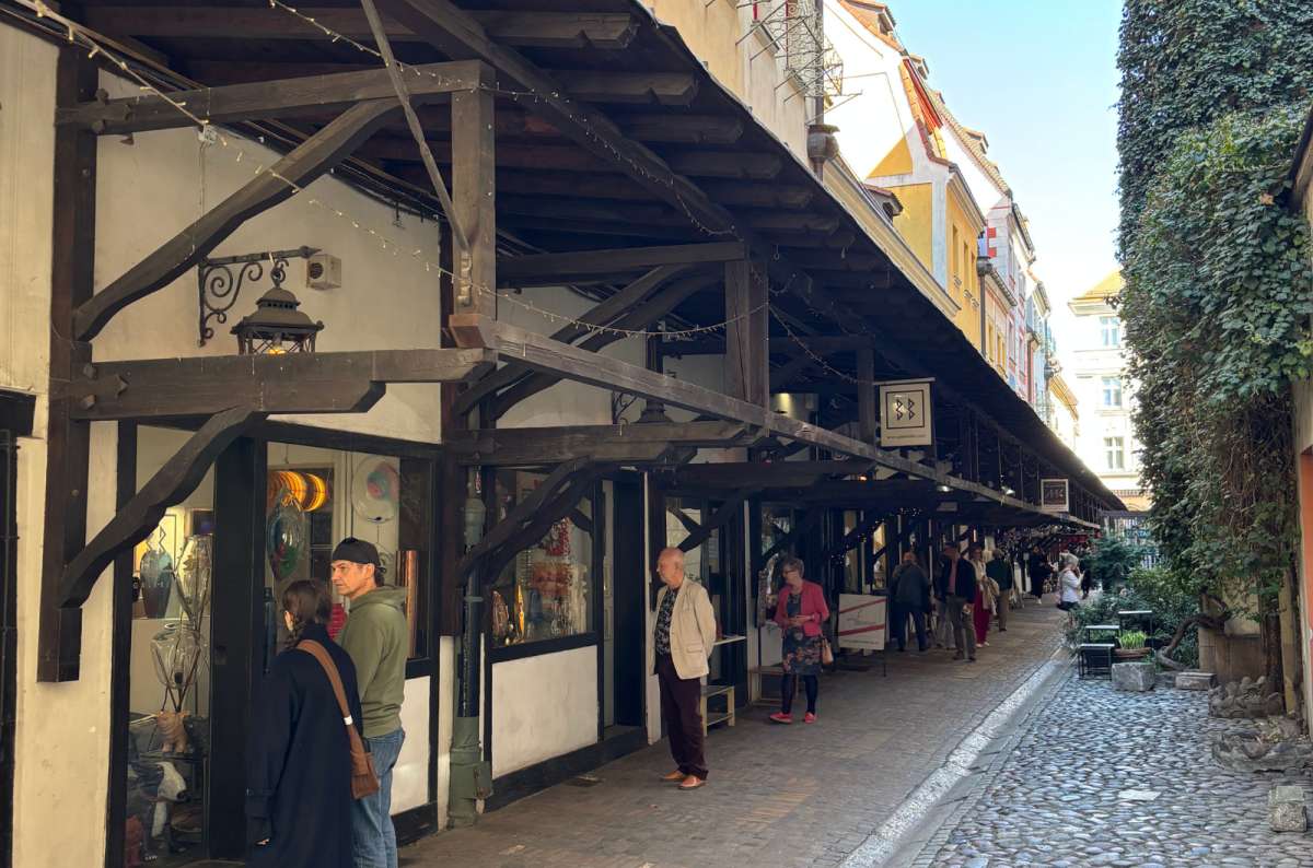 a photo of the Jatki street showing the characteristic market stands, Wroclaw, Poland, photo by Next Level of Travel