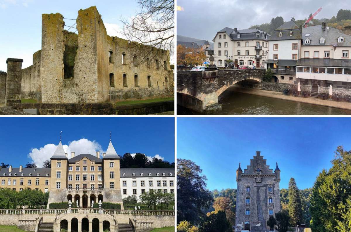 a collage of four scenes from the Valley of Seven Castles, Luxembourg