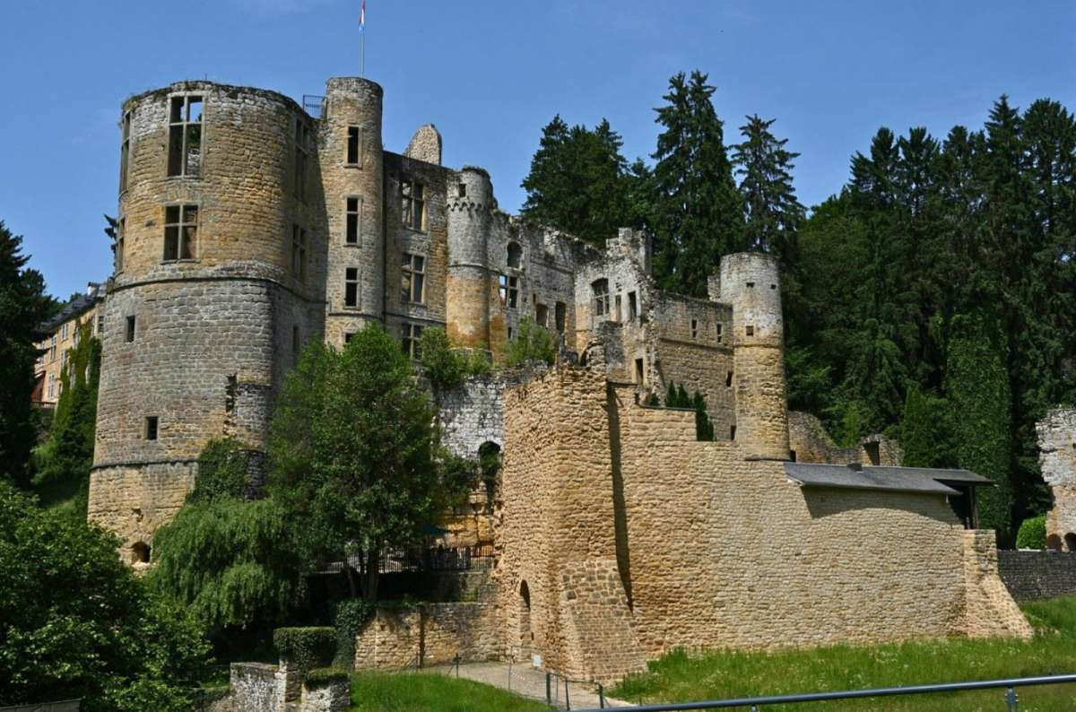 a photo of the ruined towers and walls of Beaufort Castle, Luxembourg