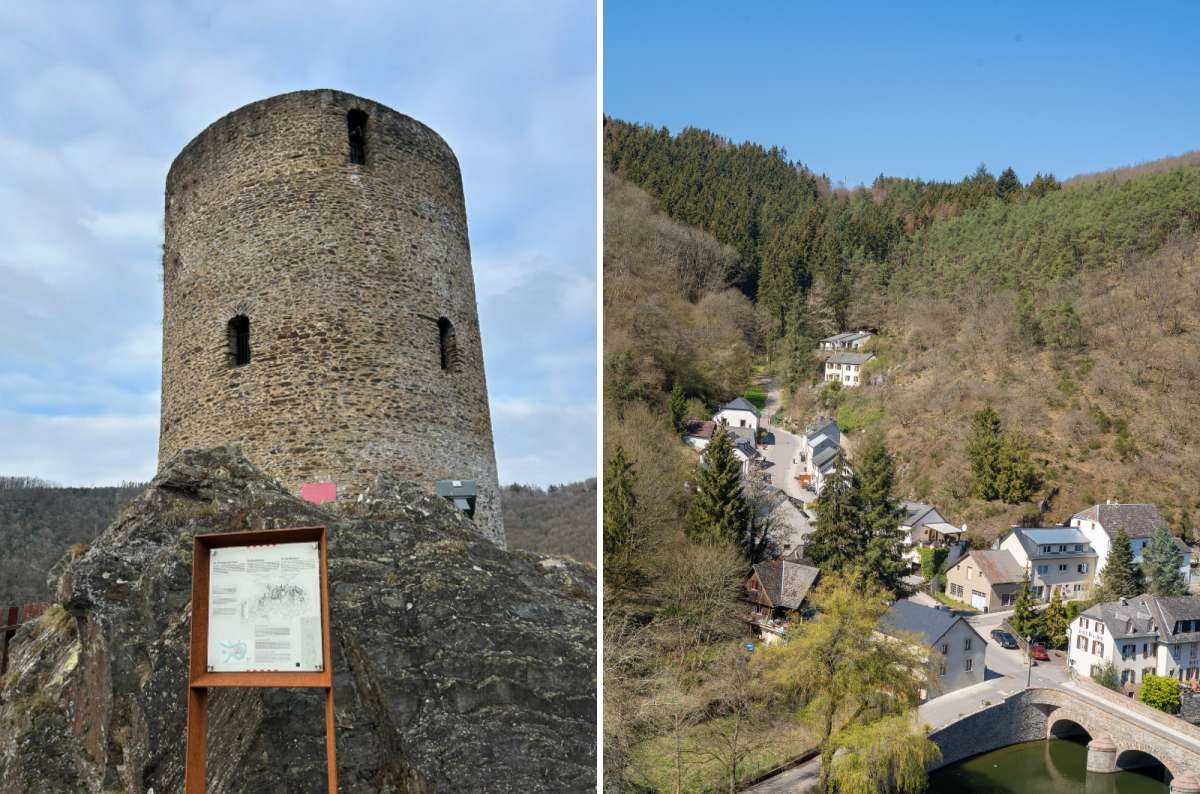 photo of the round keep tower and the village of Esch-sur-Sûre below, Luxembourg, photo by Next Level of Travel