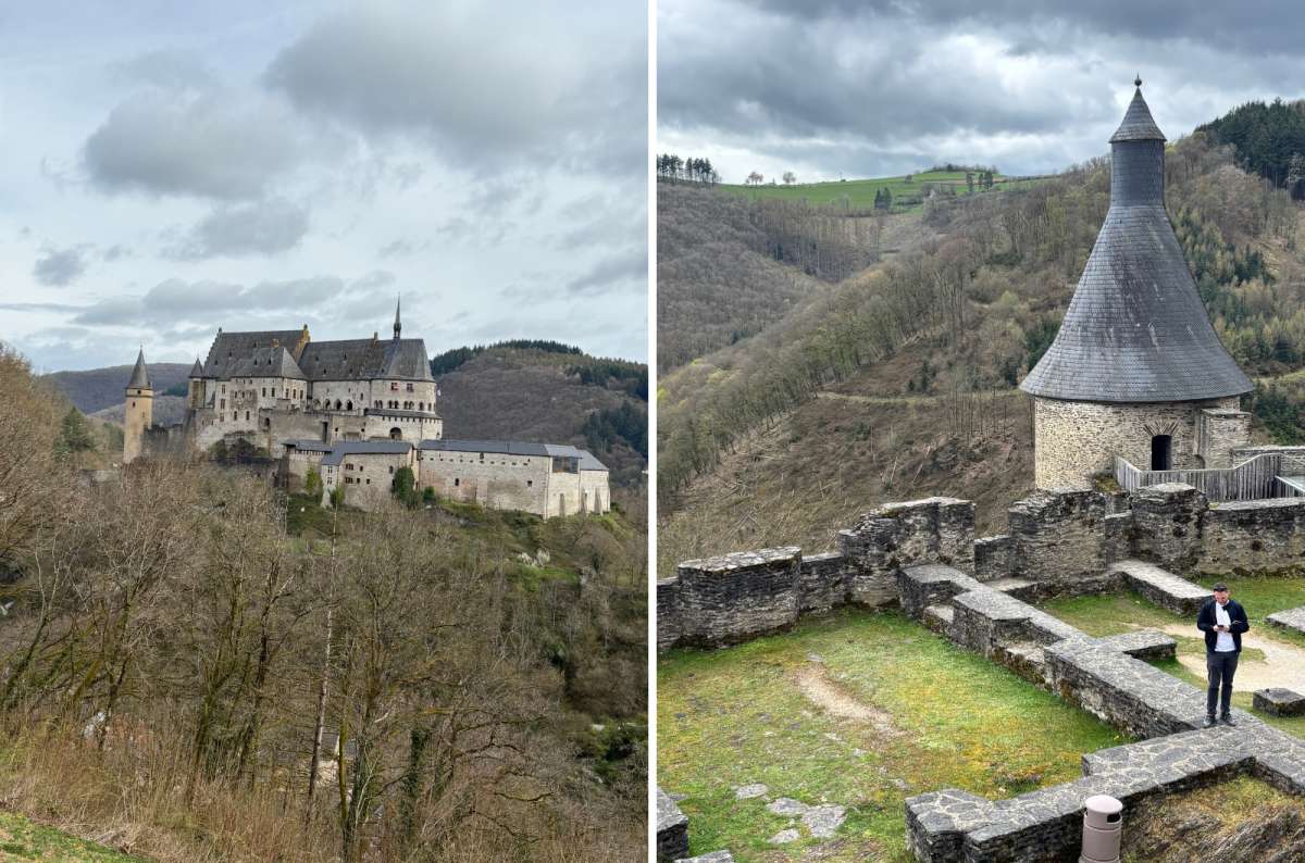 photo of Vianden Castle on the left and Bourscheid Castle ruins on the right, Luxembourg, photo by Next Level of Travel
