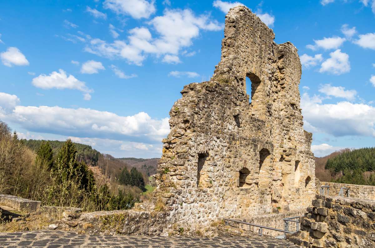 ruined stone wall of Larochette Castle, Luxembourg
