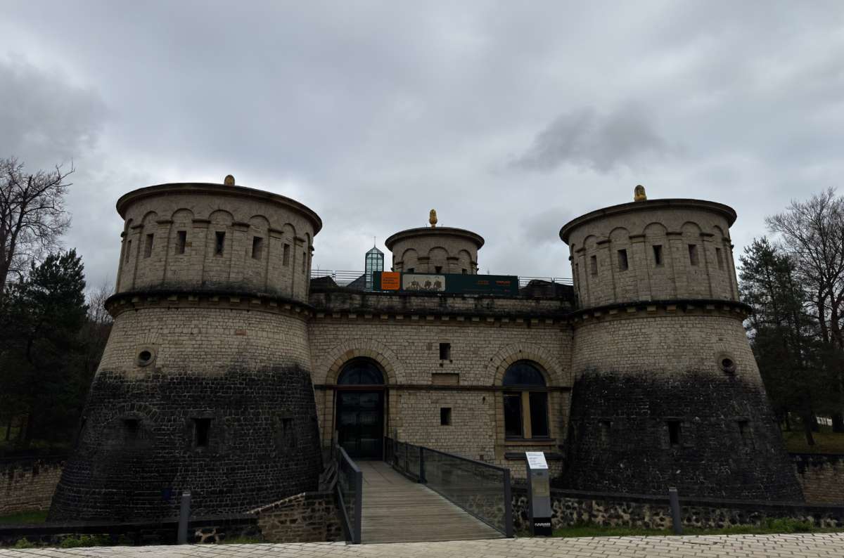  the historic stone towers of Fort Thüngen housing the Musée Dräi Eechelen, Luxembourg, a photo by Next Level of Travel