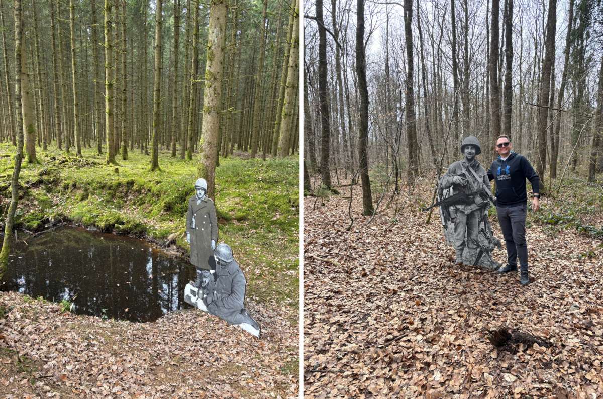 a collage of photos showing other parts of the amazing Schumannseck Memorial Trail, Luxembourg, a photo by Next Level of Travel