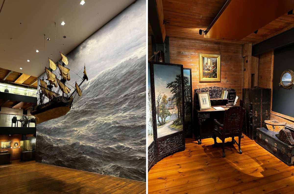 a collage of photos from the Maritime Museum, one of the best things to do in Hamburg, showing th various exhibited pieces on display, Germany, photo by Next Level of Travel
