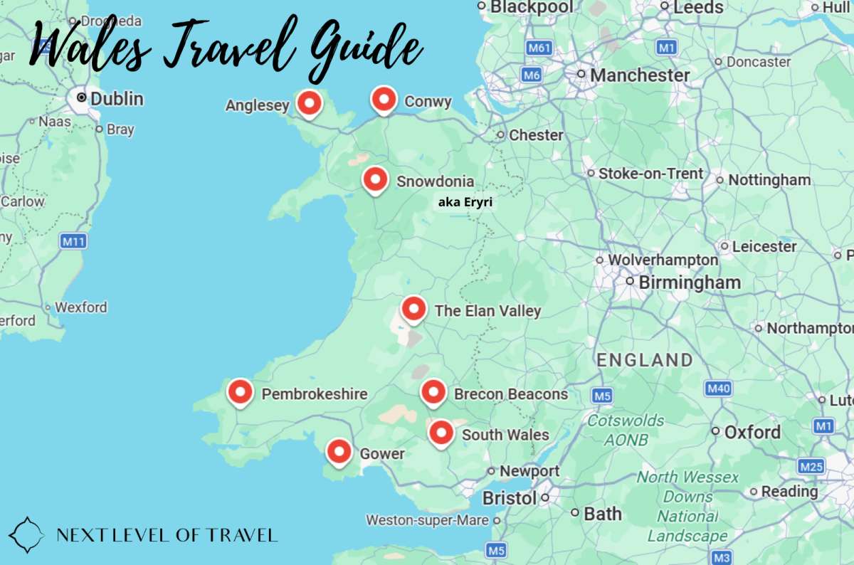 map showing the best location to see in Wales, created by Next level of Travel