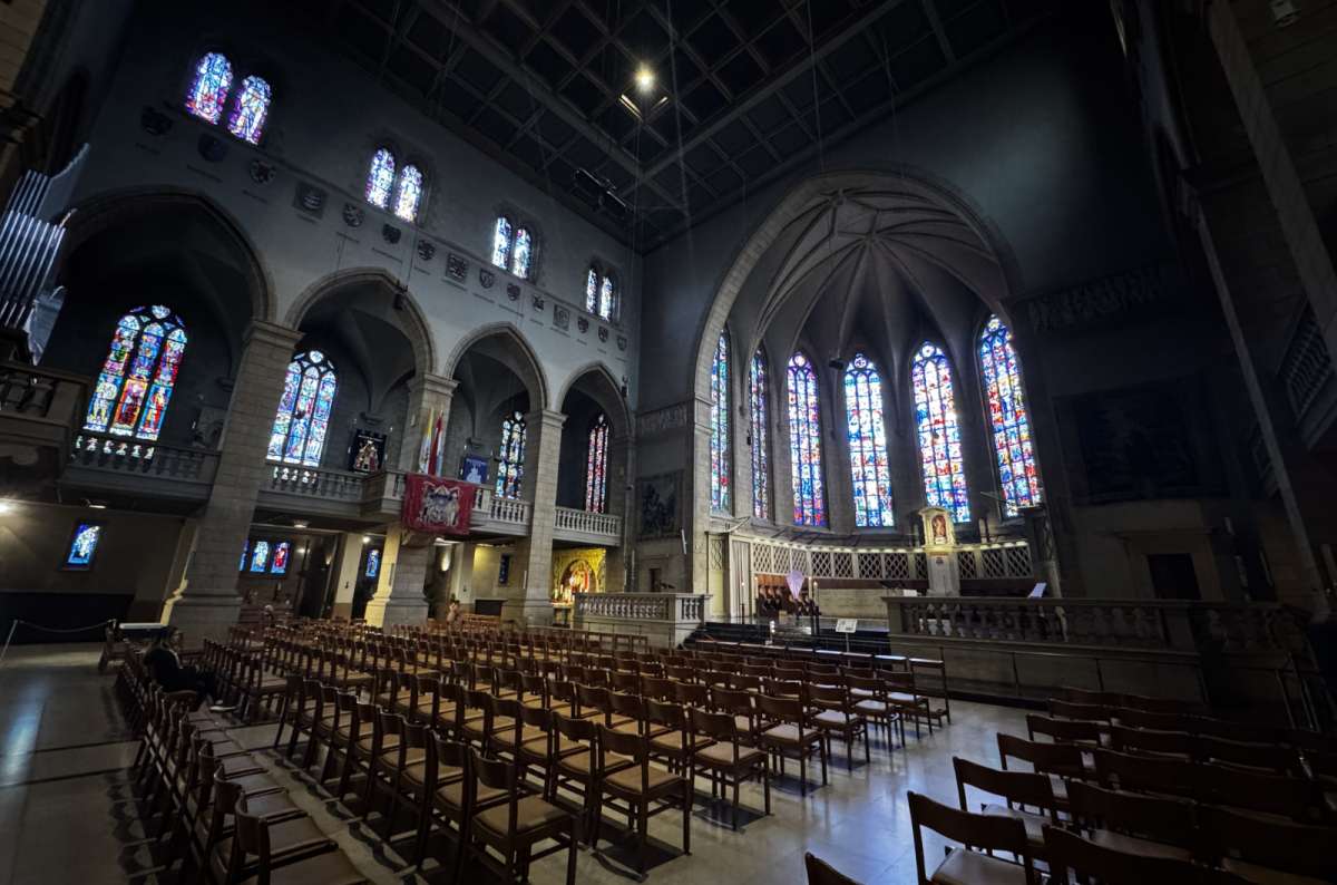 Stained-glass windows and the altar inside Notre Dame Cathedral, Luxembourg City, Luxembourg, photo by Next Level of Travel