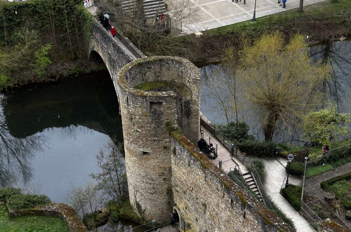 The Alzette river, bridges and fortifications of the Grund seen from above, Luxembourg City, Luxembourg, photo by Next Level of Travel