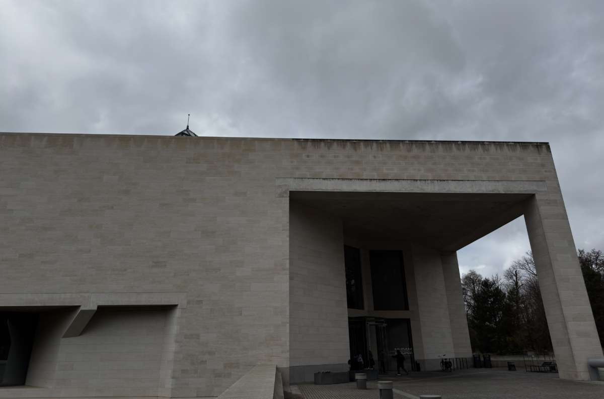 The angular limestone facade of the Mudam contemporary art museum on Kirchberg, Luxembourg City, Luxembourg, photo by Next Level of Travel
