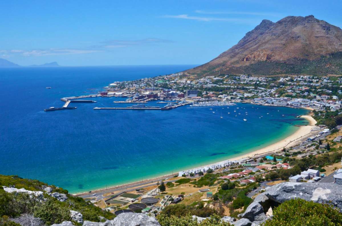 Panoramic view of Simon's Town and False Bay from above on the Cape Peninsula, South Africa