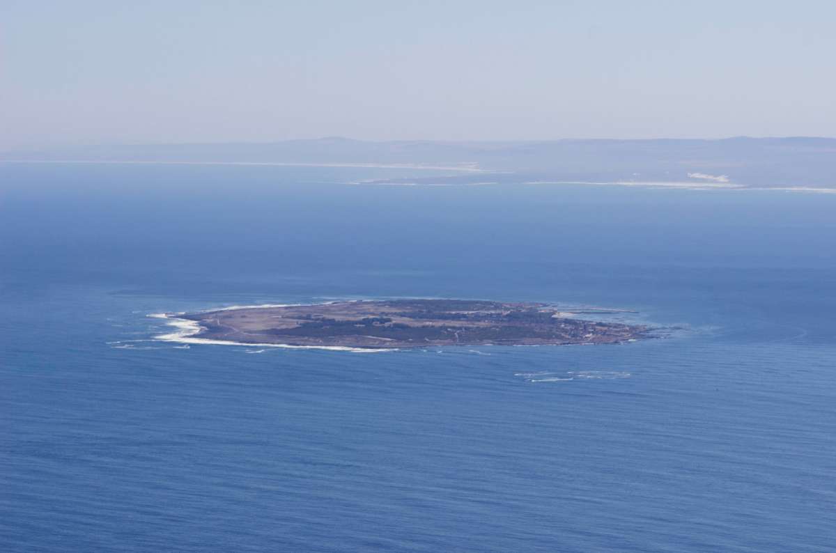 View of Robben Island from Table Mountain, Cape Town, South Africa