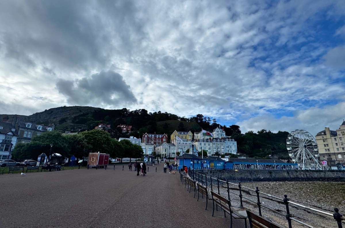 a photo of the Llandudno seafront promenade with the Great Orme headland and the big wheel, Llandudno, Wales, photo by Next Level of Travel