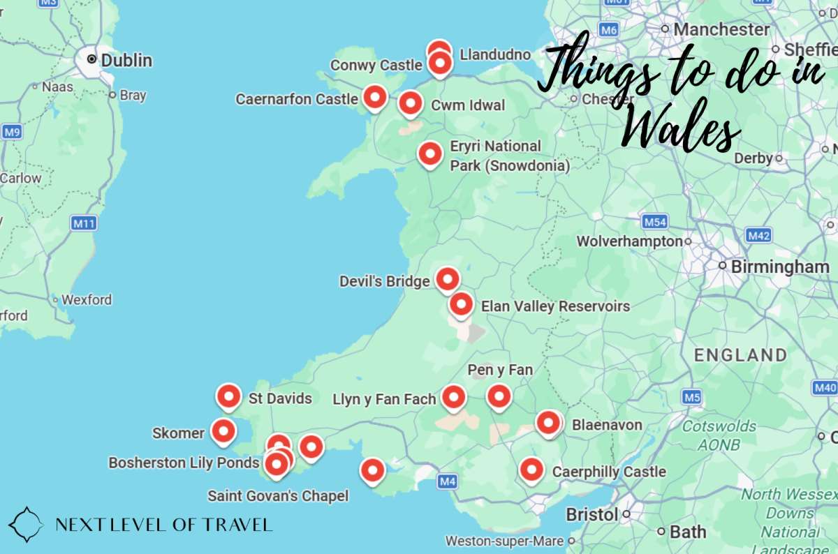map of things to do in Wales, created by Next Level of Travel